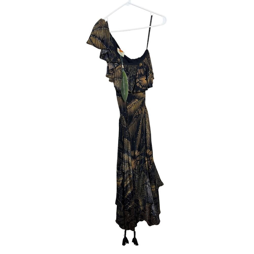 NWT Farm Rio Golden Foliage Black One Shoulder Maxi Dress Sz. XS - Picture 5 of 9